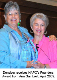 Denslow Brown receives NAPO's Founders Award from Ann Gambrell, April, 2008